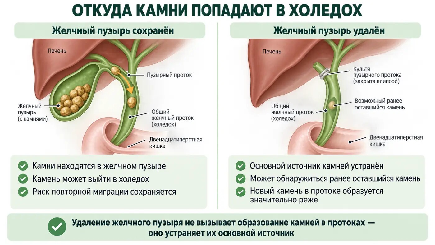 Откуда камни попадают в холедох до и после удаления желчного пузыря